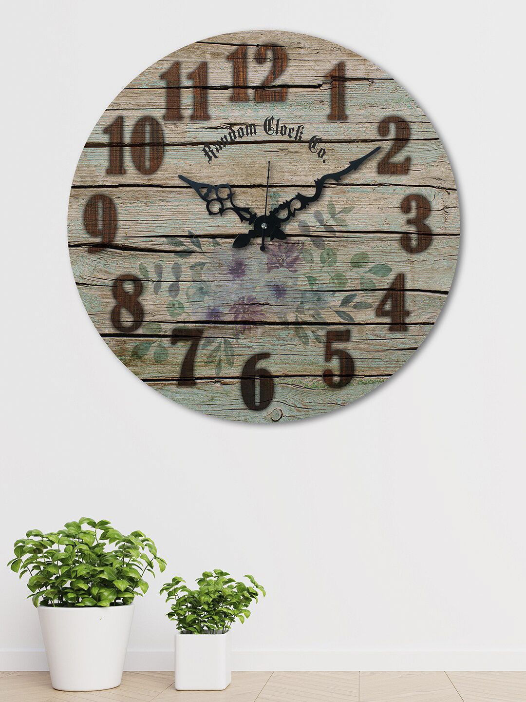 RANDOM Brown & Green Printed 38.1 cm New Modern Rustic Wooden Analogue Wall Clock Price in India