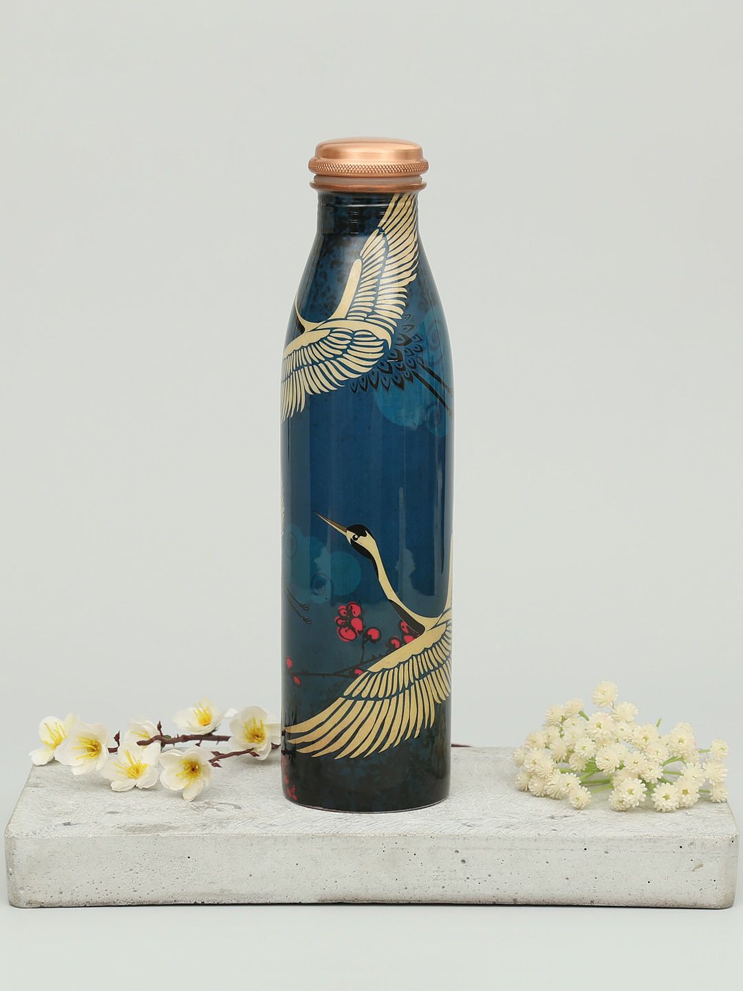 India Circus by Krsnaa Mehta Blue & Beige Legend Of The Cranes Printed Copper Bottle Price in India