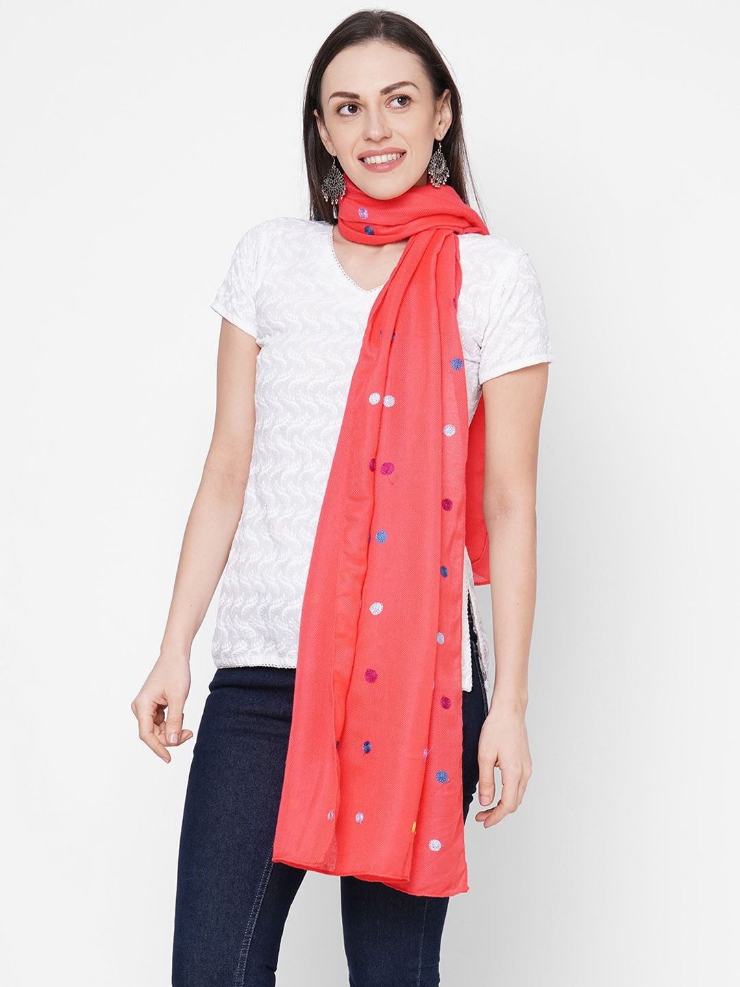 Get Wrapped Women Pink Embroidered Scarf Price in India