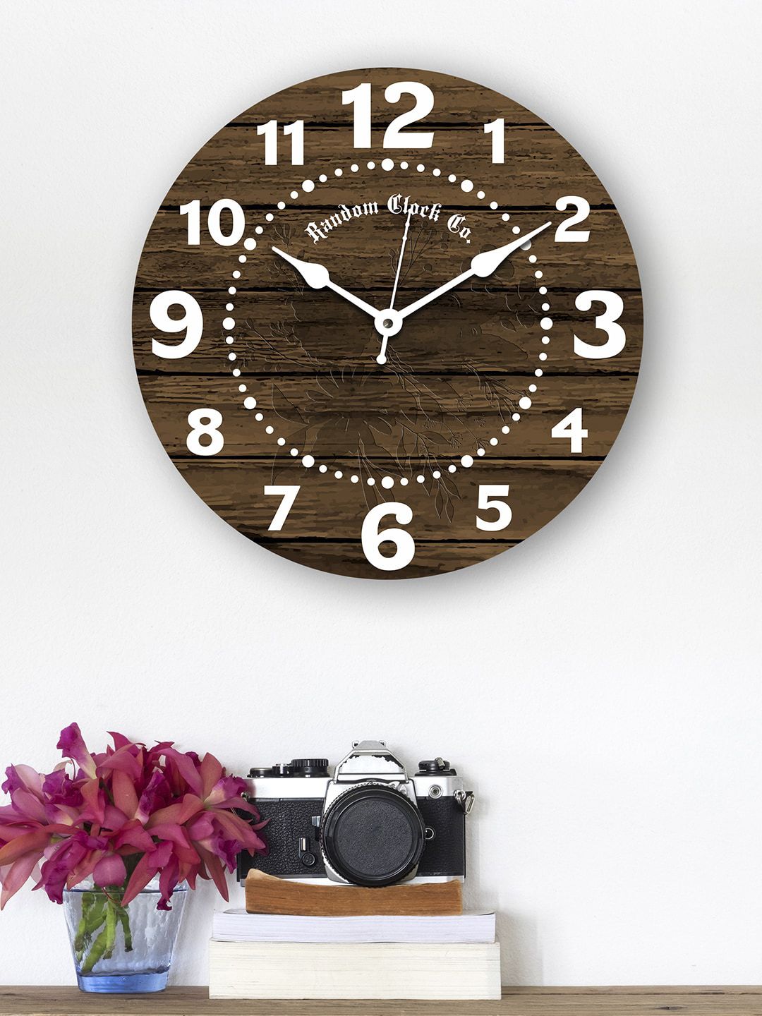 RANDOM Brown & White Printed 12 Inches Wooden Wall Clock Price in India