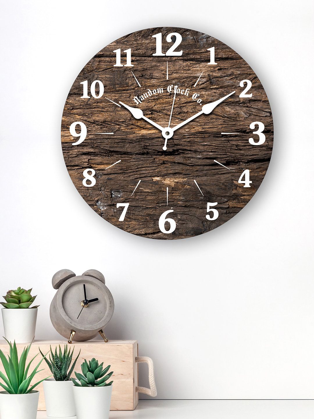 RANDOM Brown Printed 30.48 cm New Modern Rustic Wooden Analogue Wall Clock Price in India