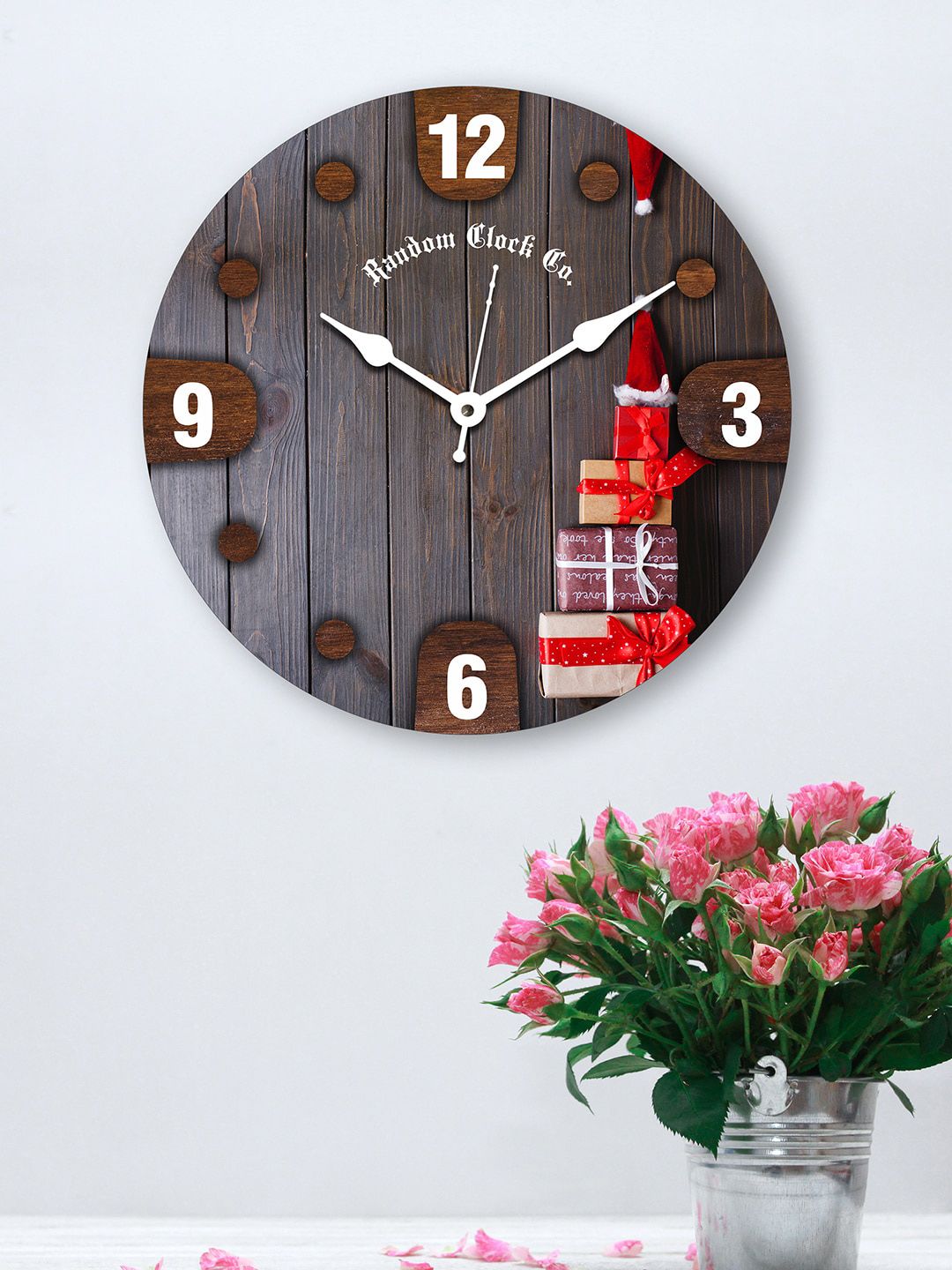 RANDOM Grey & Brown Rustic Gift Shoot Wooden Analogue Wall Clock Price in India