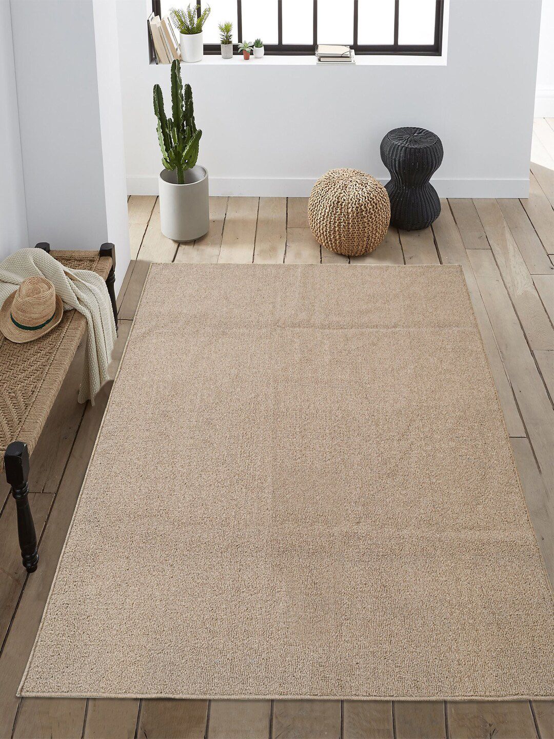 Saral Home Beige Solid Anti-Skid Carpet Price in India