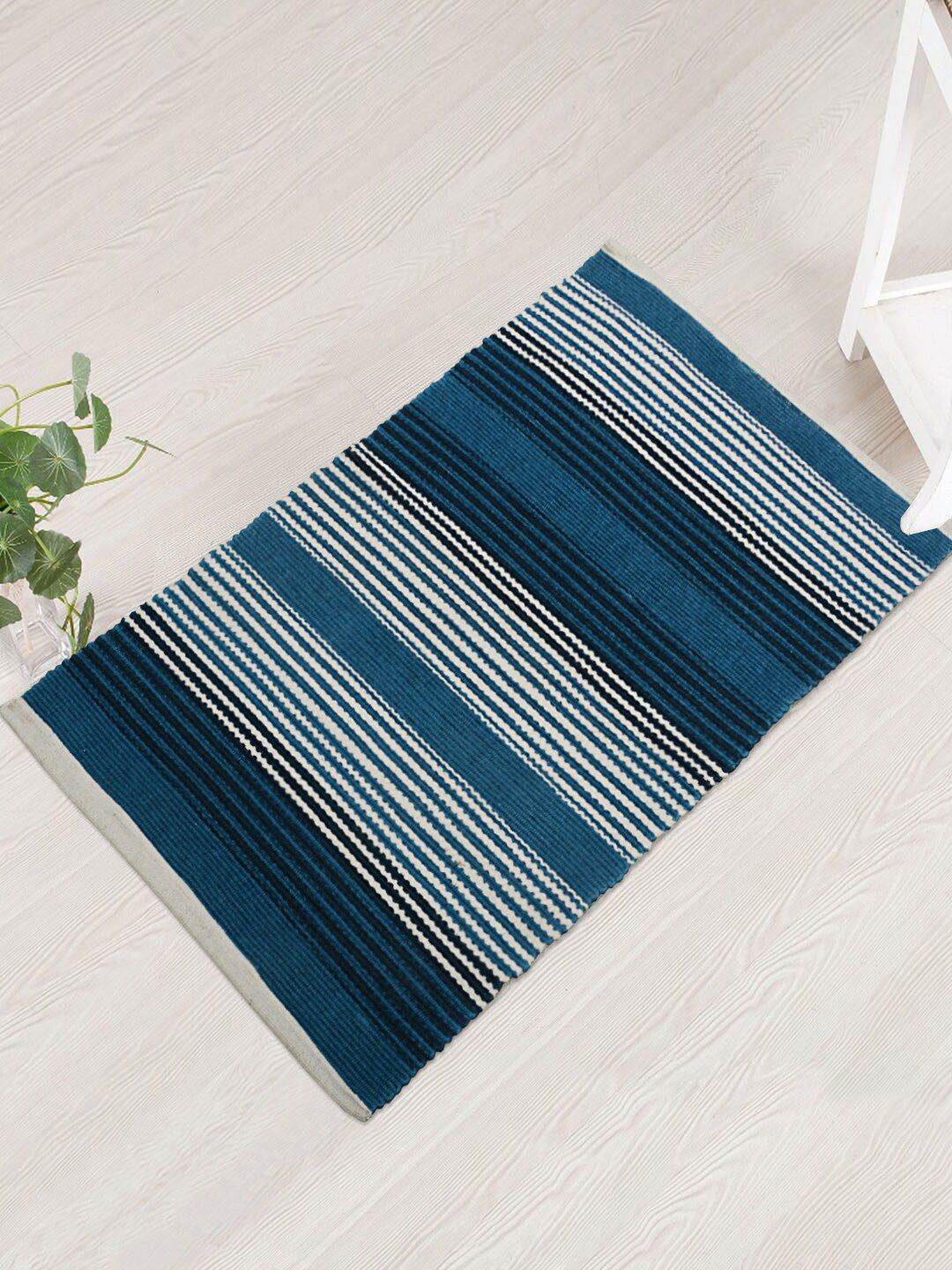 Saral Home Blue & White Striped Multipurpose Dhurrie Price in India