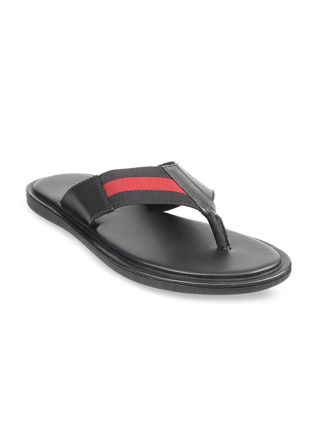 Mochi Men Black & Red Striped Leather Comfort Sandals