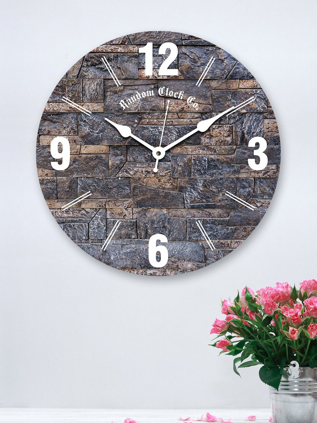 RANDOM Grey & White Printed 30.48 cm New Modern Rustic Wooden Analogue Wall Clock Price in India