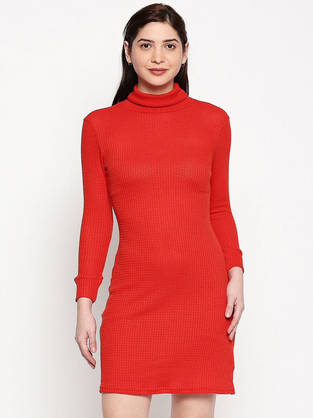 inocenCia Women Red Self Design Bodycon Dress