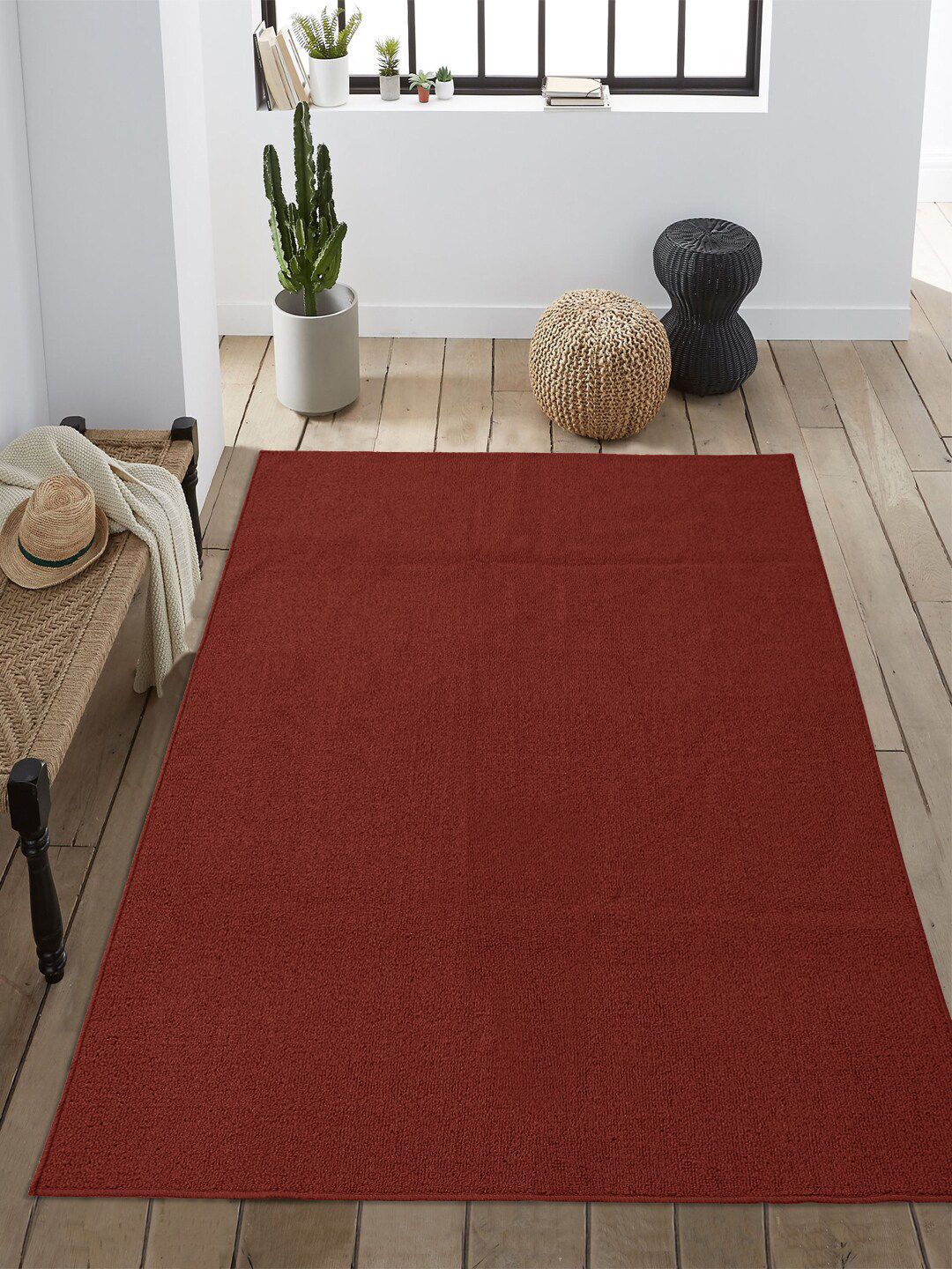 Saral Home Maroon Solid Anti-Skid Carpet Price in India
