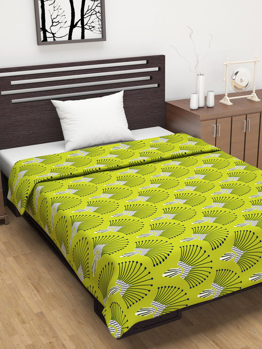 Divine Casa Olive Green & Navy Blue Abstract AC Room 110 GSM Single Bed Dohar Price in India