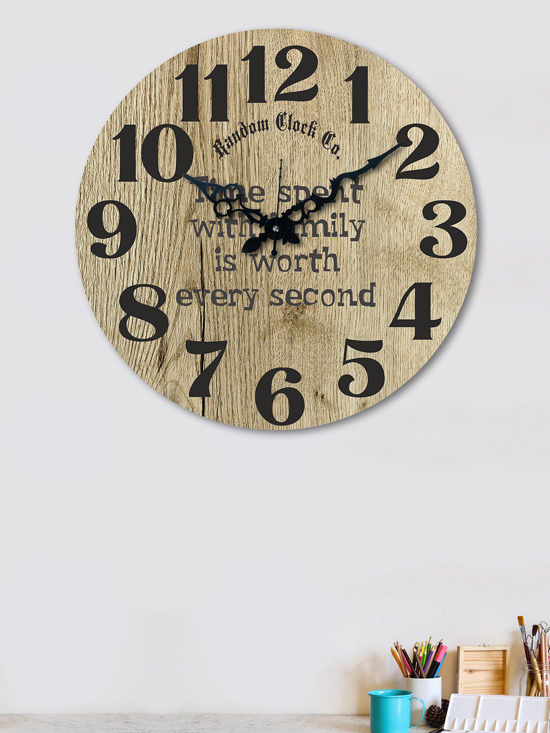 RANDOM Camel Brown & Black 15 Inches Wooden Analogue Wall Clock Price in India