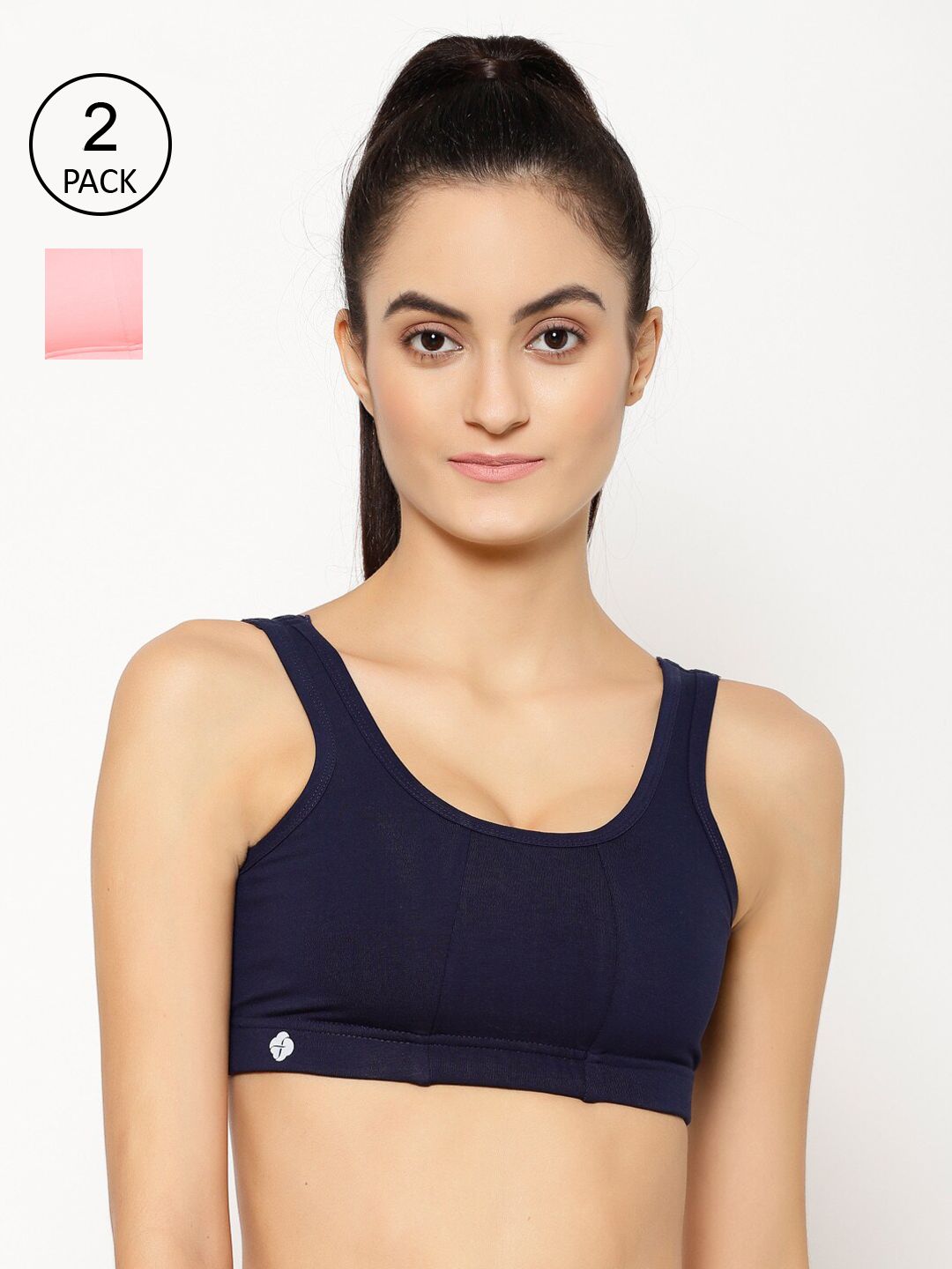 Floret Women Pack Of 2 Navy Blue & Rose Solid Non-Padded Non-Wired Workout Bras T3068 Price in India