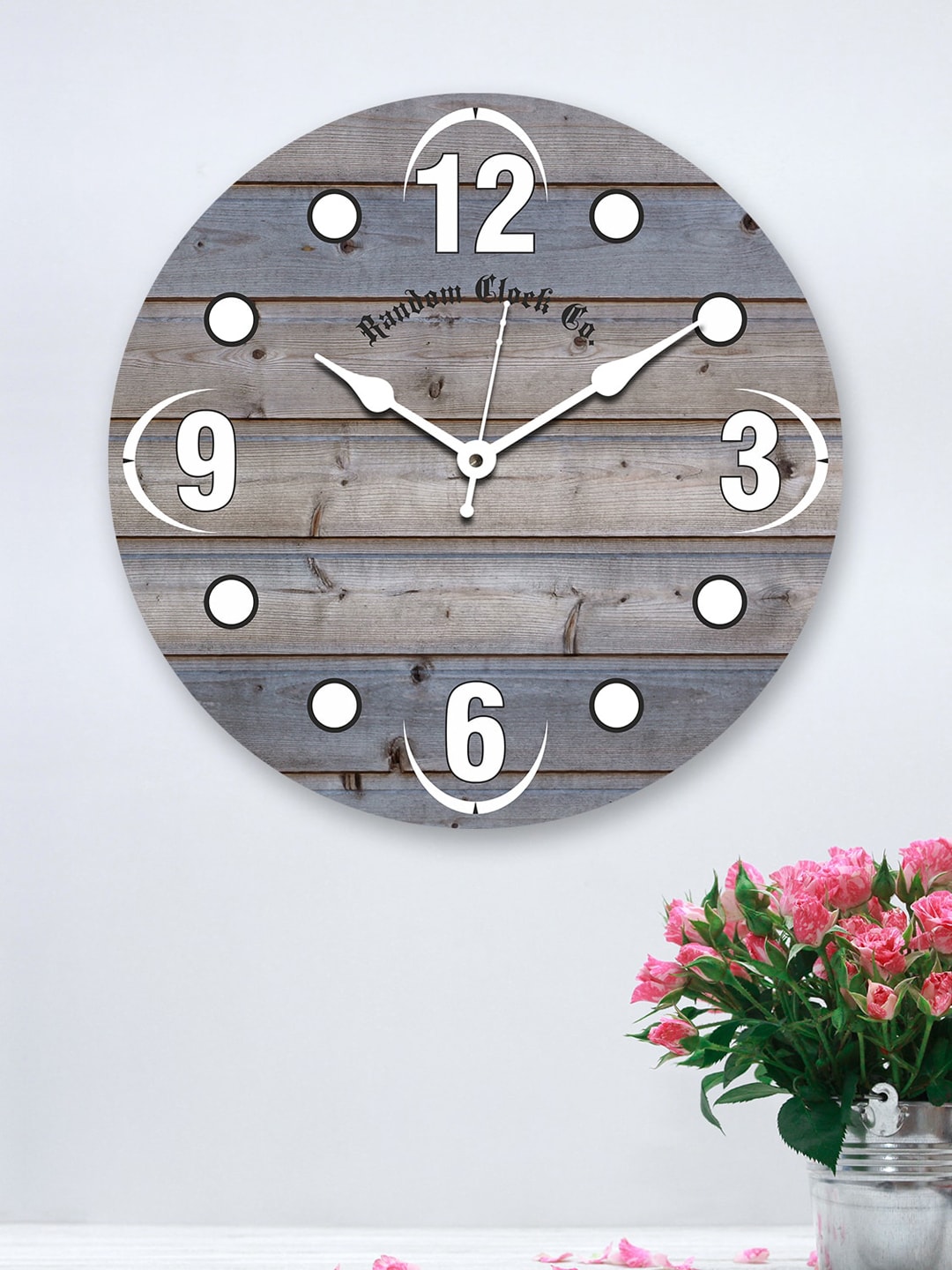 RANDOM Grey & White Rustic Attractive Wooden Analogue Wall Clock Price in India