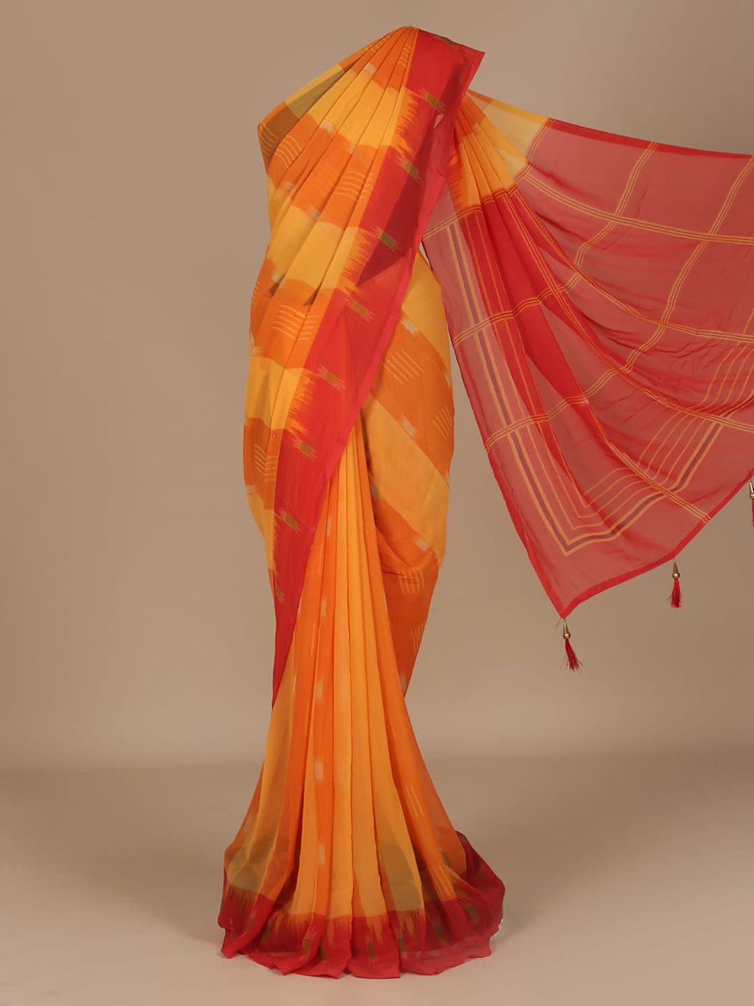 Pothys Orange & Red Poly Chiffon Printed Saree