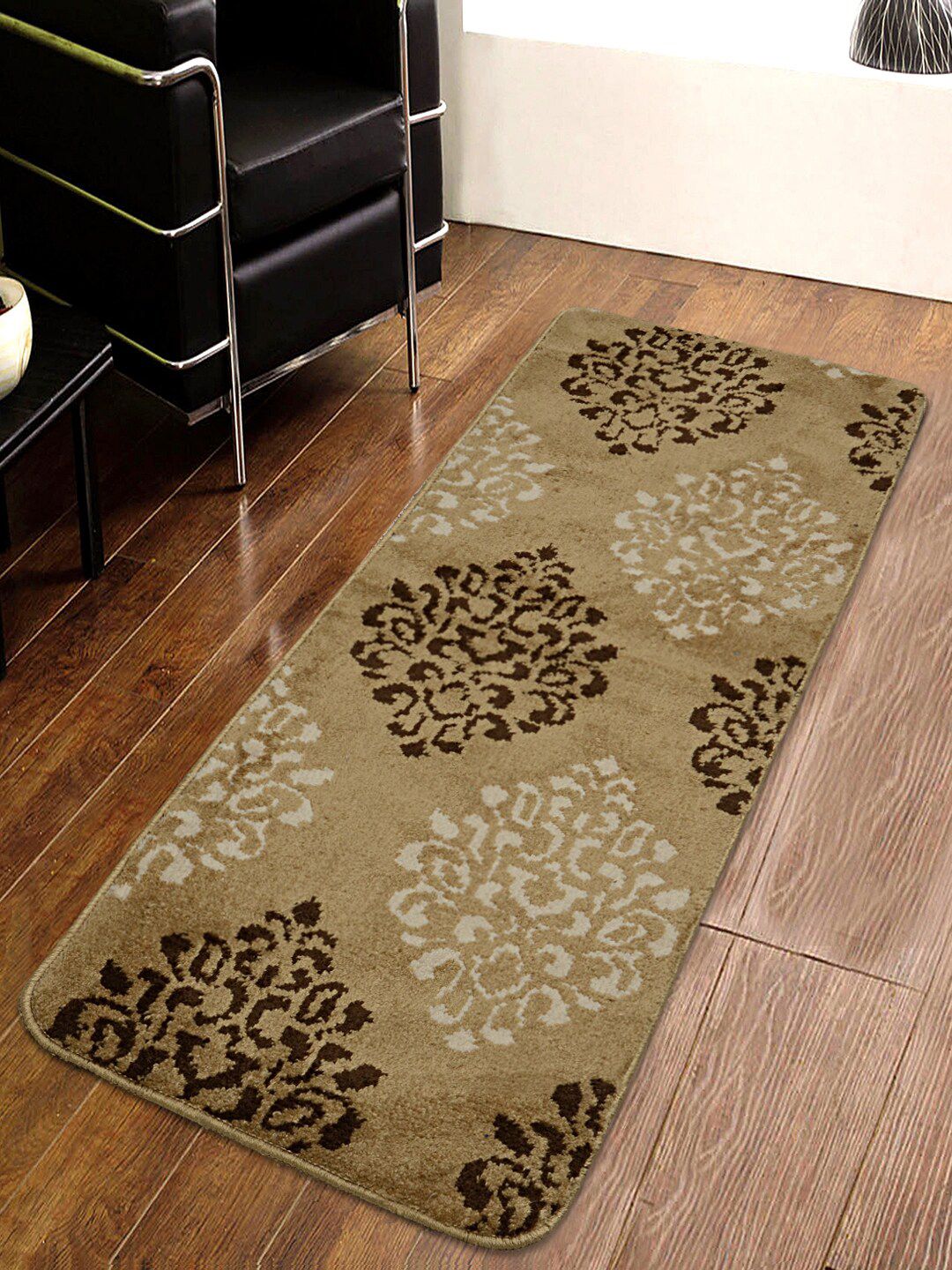 Saral Home Beige & Brown Abstract Antiskid Floor Runner Price in India