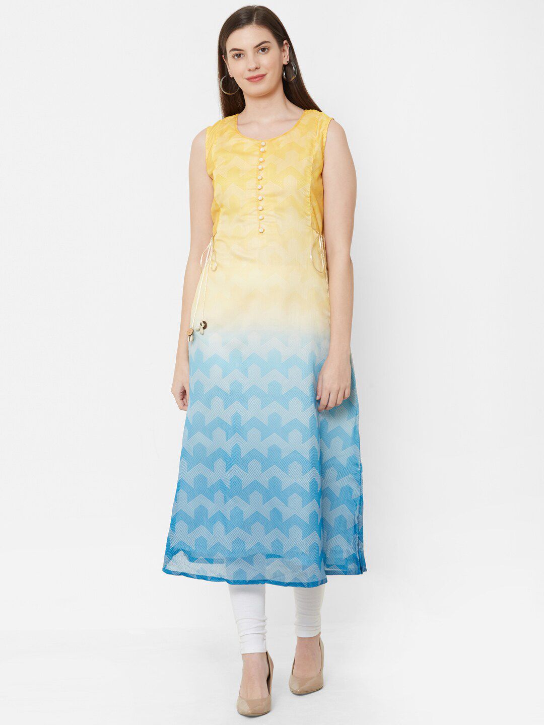 Juliet Women Yellow & Blue Printed A-Line Kurta