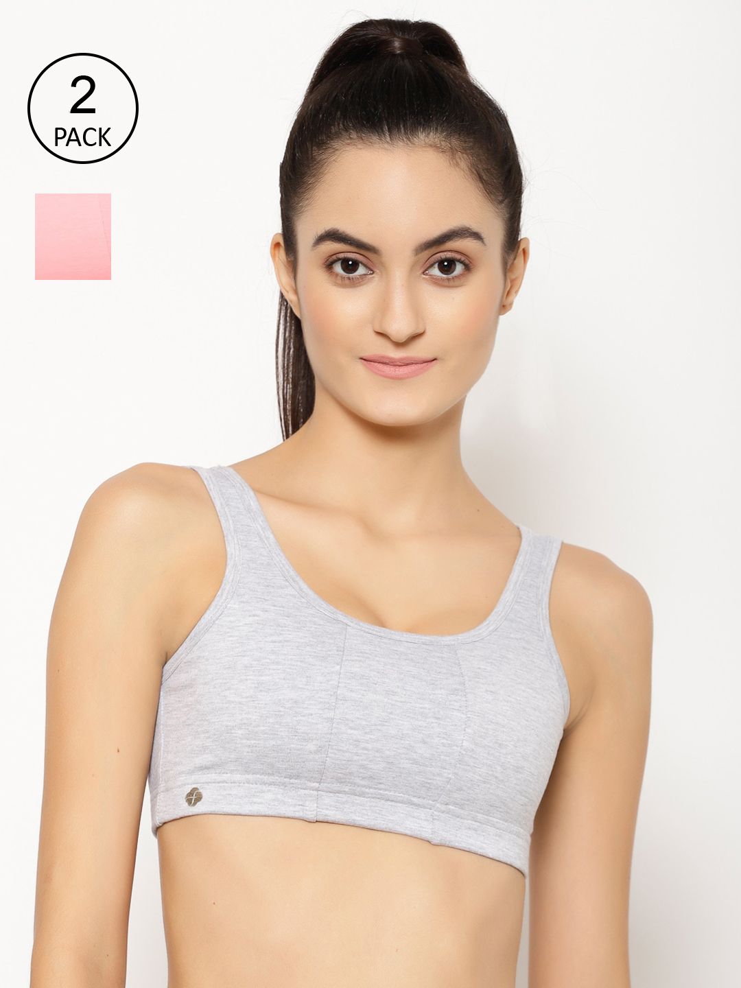 Floret Women Pack Of 2 Rose & Grey Solid Non-Padded Non-Wired Workout Bras T3068 Price in India