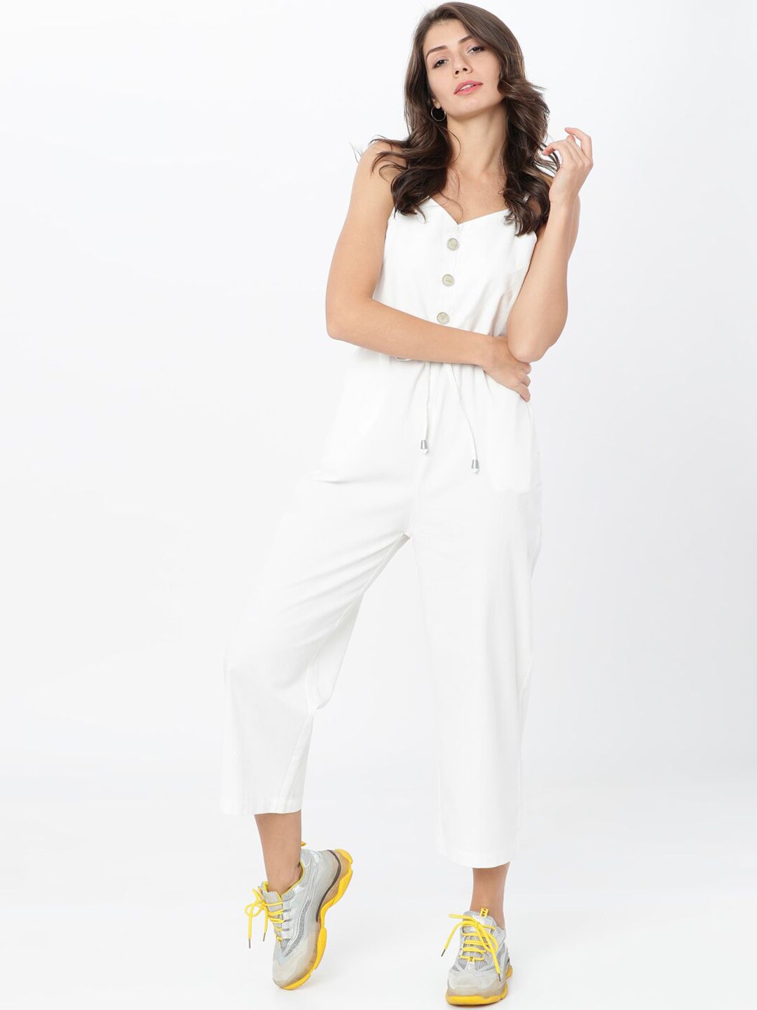 Tokyo Talkies Women White Solid Basic Jumpsuit Price in India