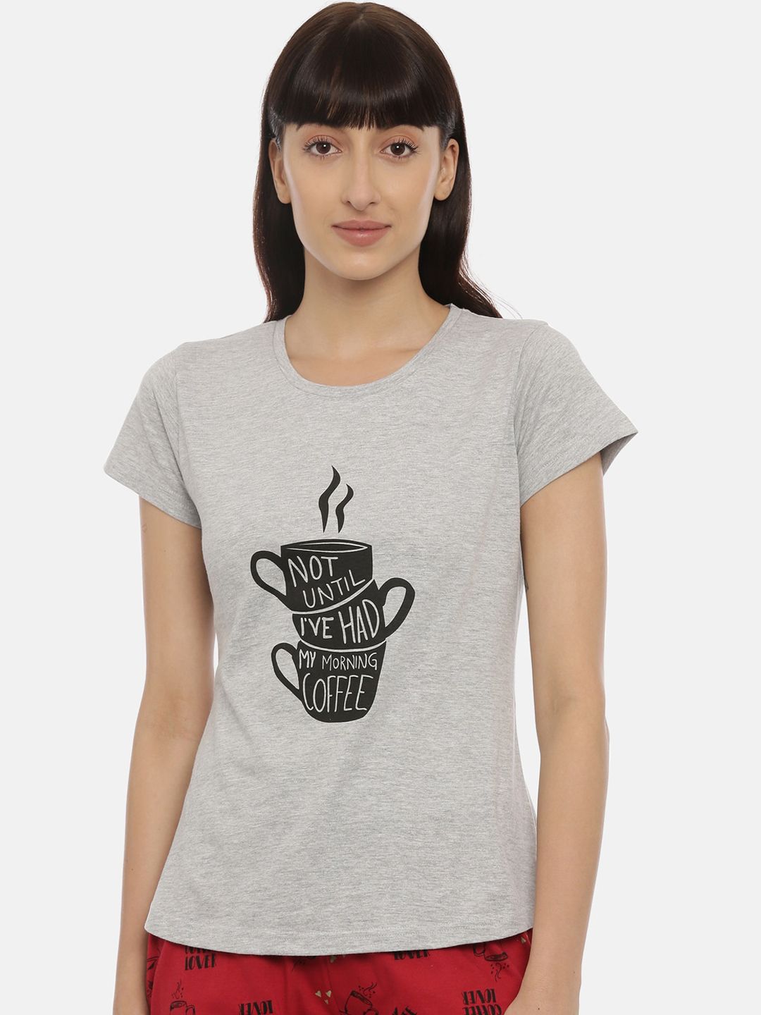 Curare Women Grey Printed Lounge T-shirt Price in India