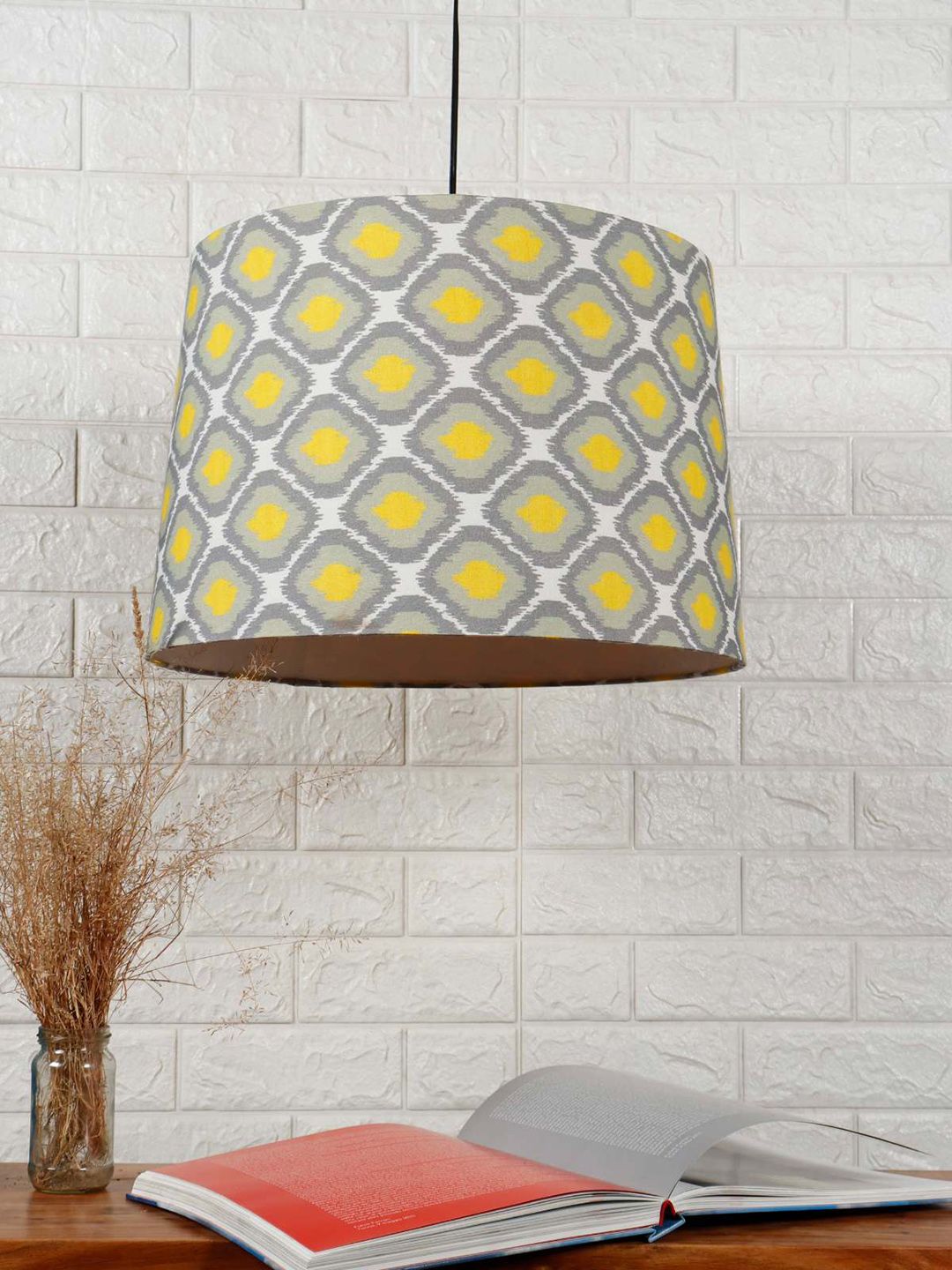 Grated Ginger Yellow & Grey Printed Frustum Hanging Light Price in India