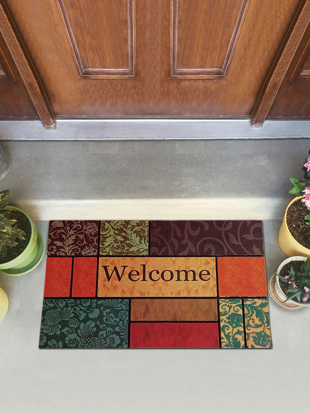 OBSESSIONS Brown & RedPrinted Verona Anti-Skid Sustainable Outdoor Door Mat Price in India