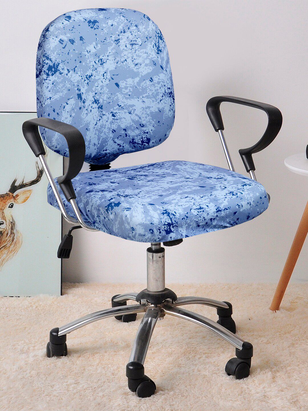 Cortina Set Of 6 Blue Abstract Printed Chair Covers Price in India