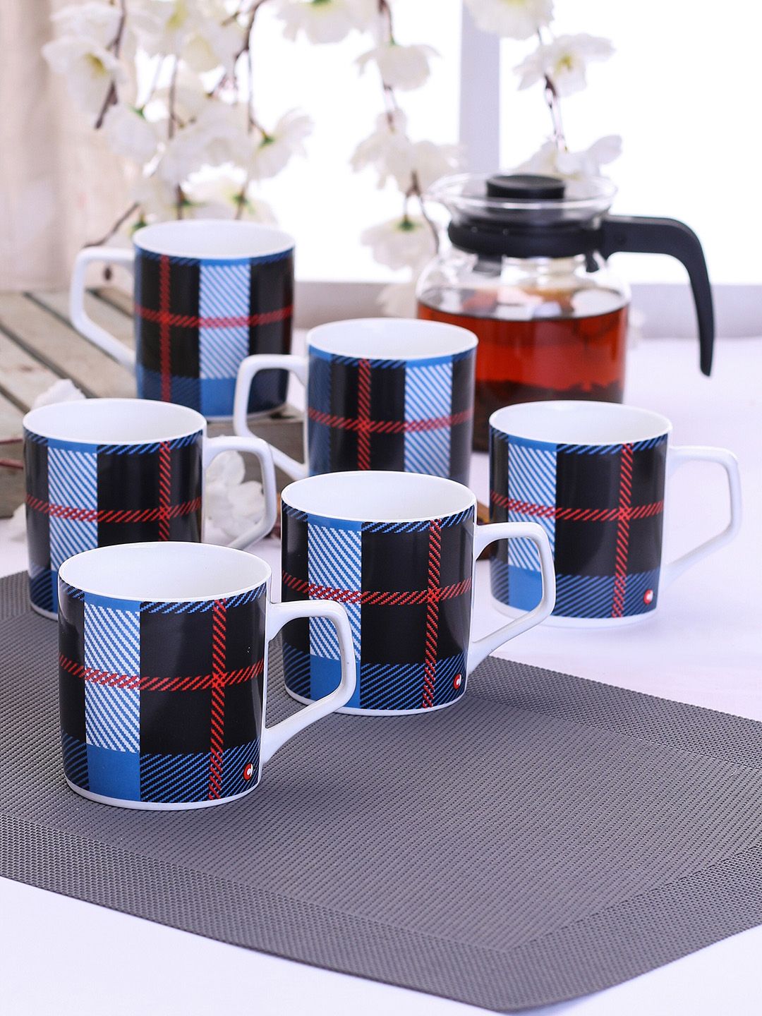 CLAY CRAFT Set Of 6 Blue & Navy Blue Printed Ceramic Cups Price in India