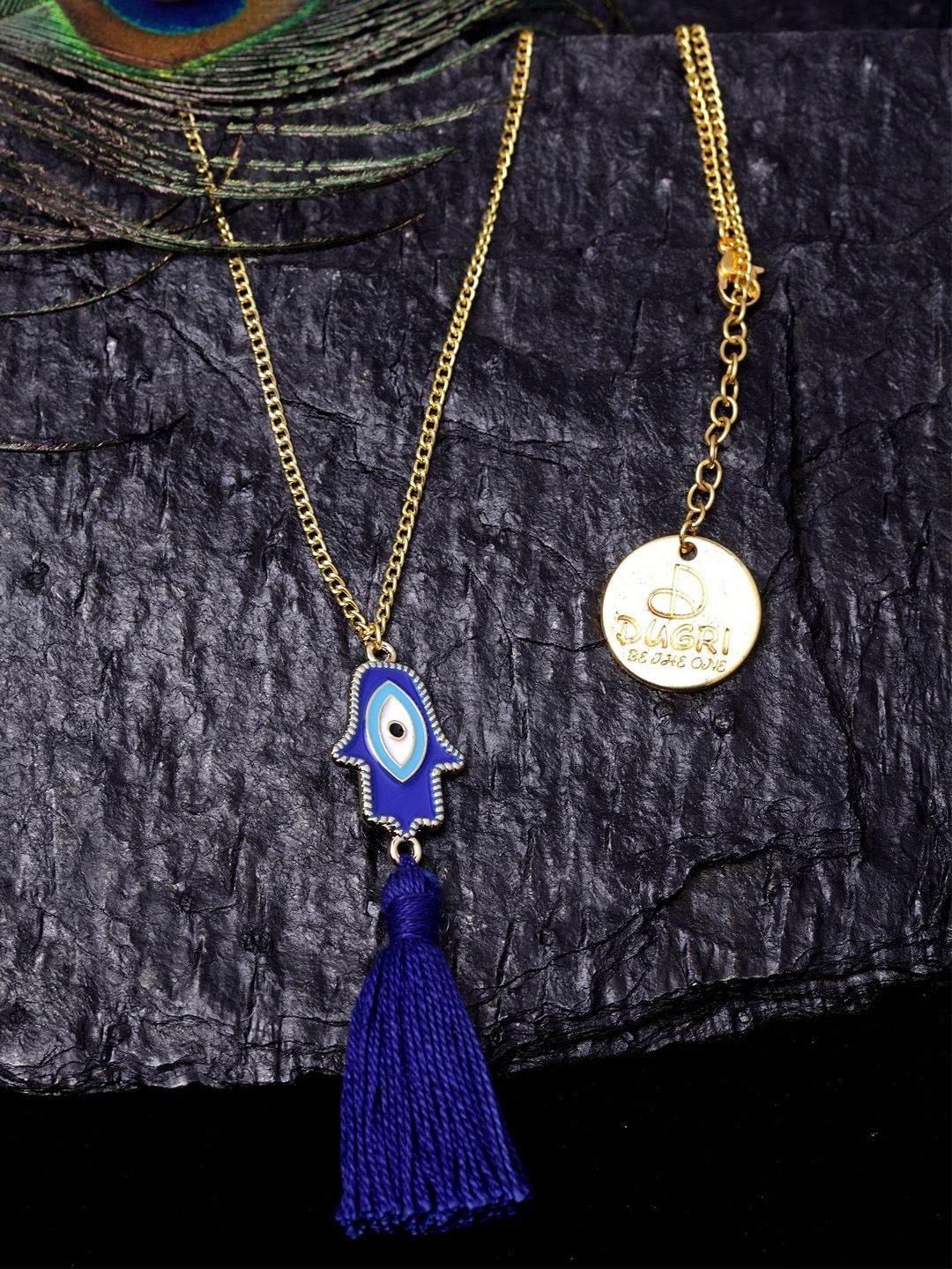 DUGRISTYLE Gold-Plated Blue & White Stone-Studded Evil Eye Handcrafted Necklace Price in India