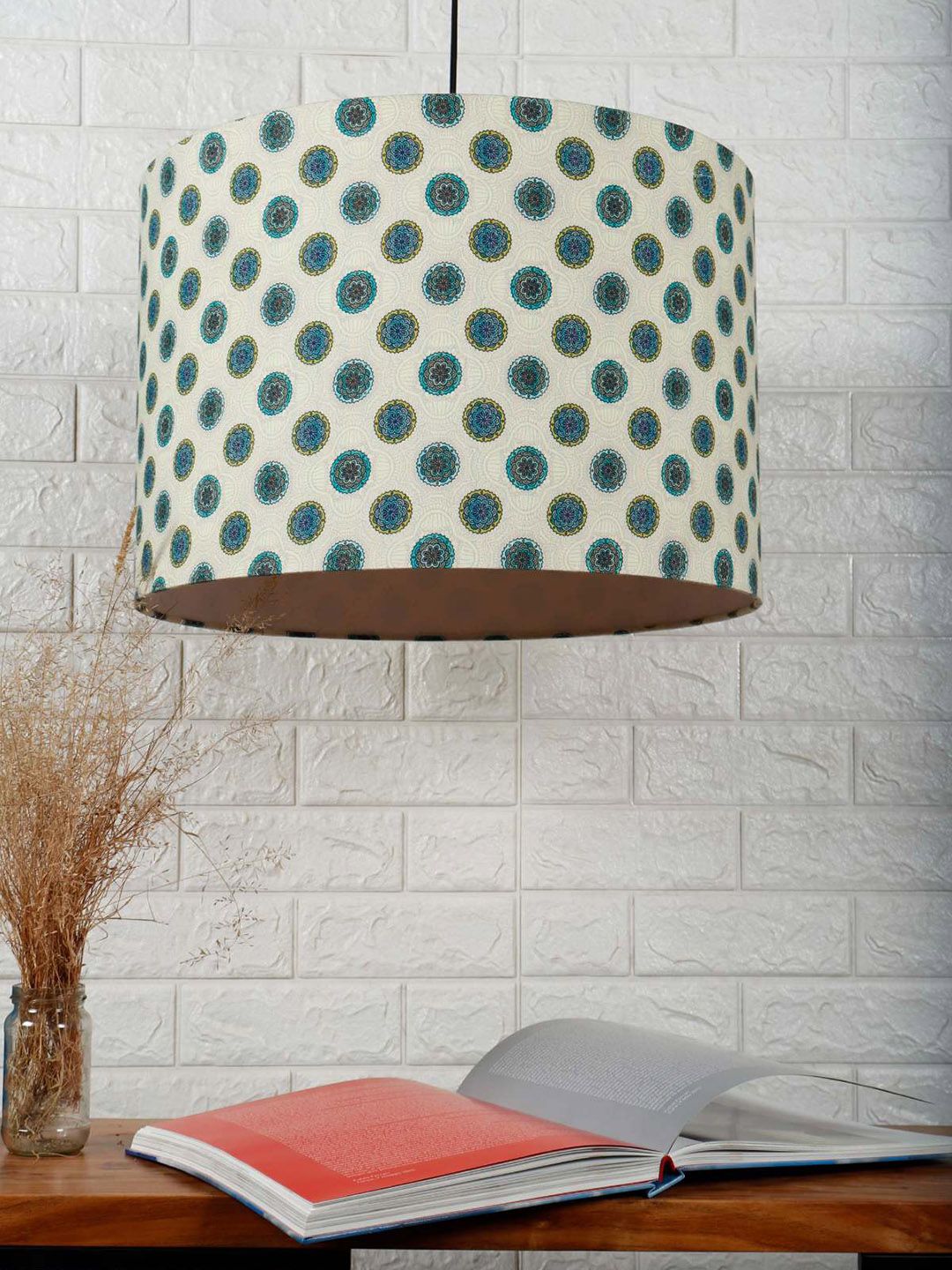 Grated Ginger Beige & Green Printed Contemporary Hanging Lamp Shade Price in India
