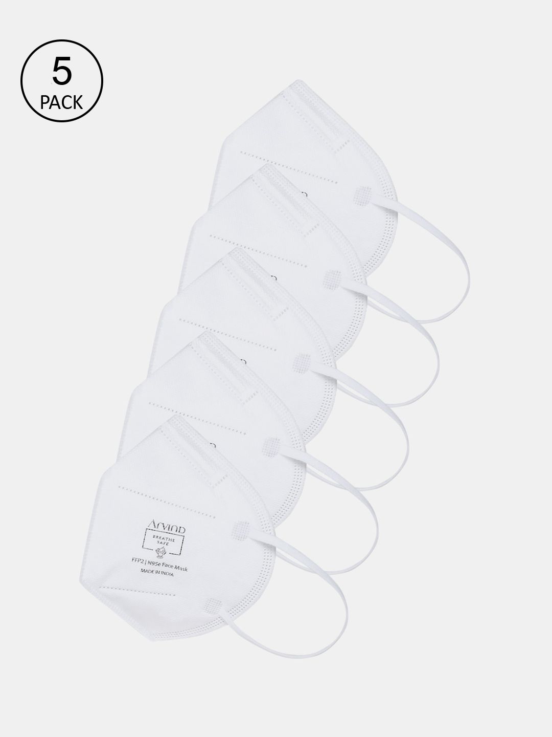 AD By Arvind Unisex Pack Of 5 White Solid 5-Ply N95 Masks Price in India