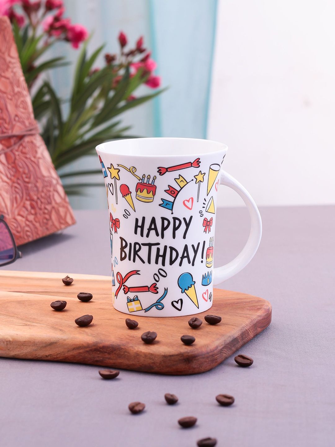 CLAY CRAFT Set Of 2 White & Red Happy Birthday Printed Ceramic Mugs Price in India