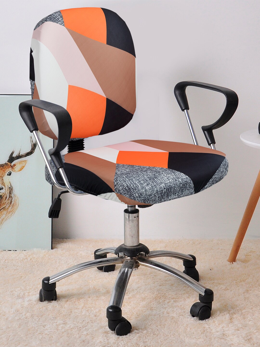 Cortina Set Of 8 Brown & Orange Geometric Chair Covers Price in India