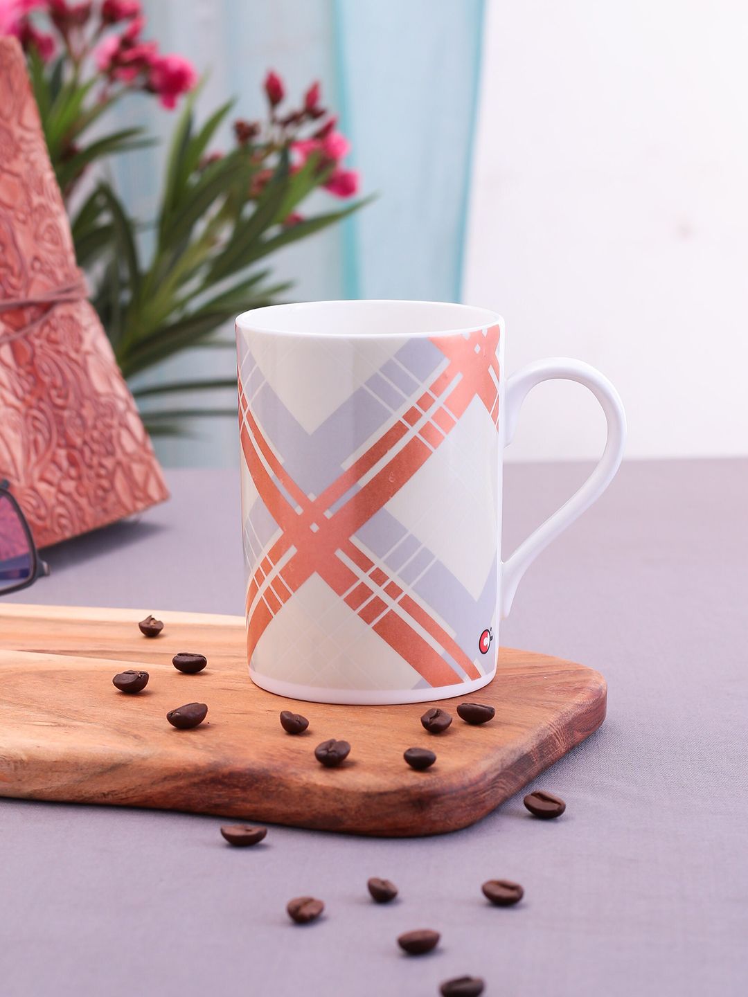 CLAY CRAFT White & Orange Printed Ceramic Milk Mug Price in India