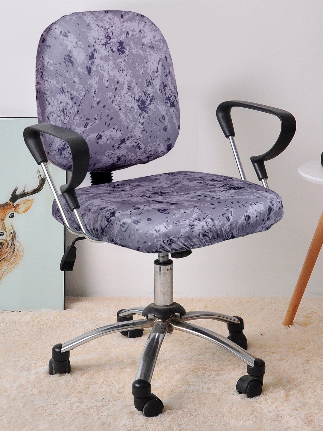 Cortina Purple Abstract Printed Chair Cover Price in India