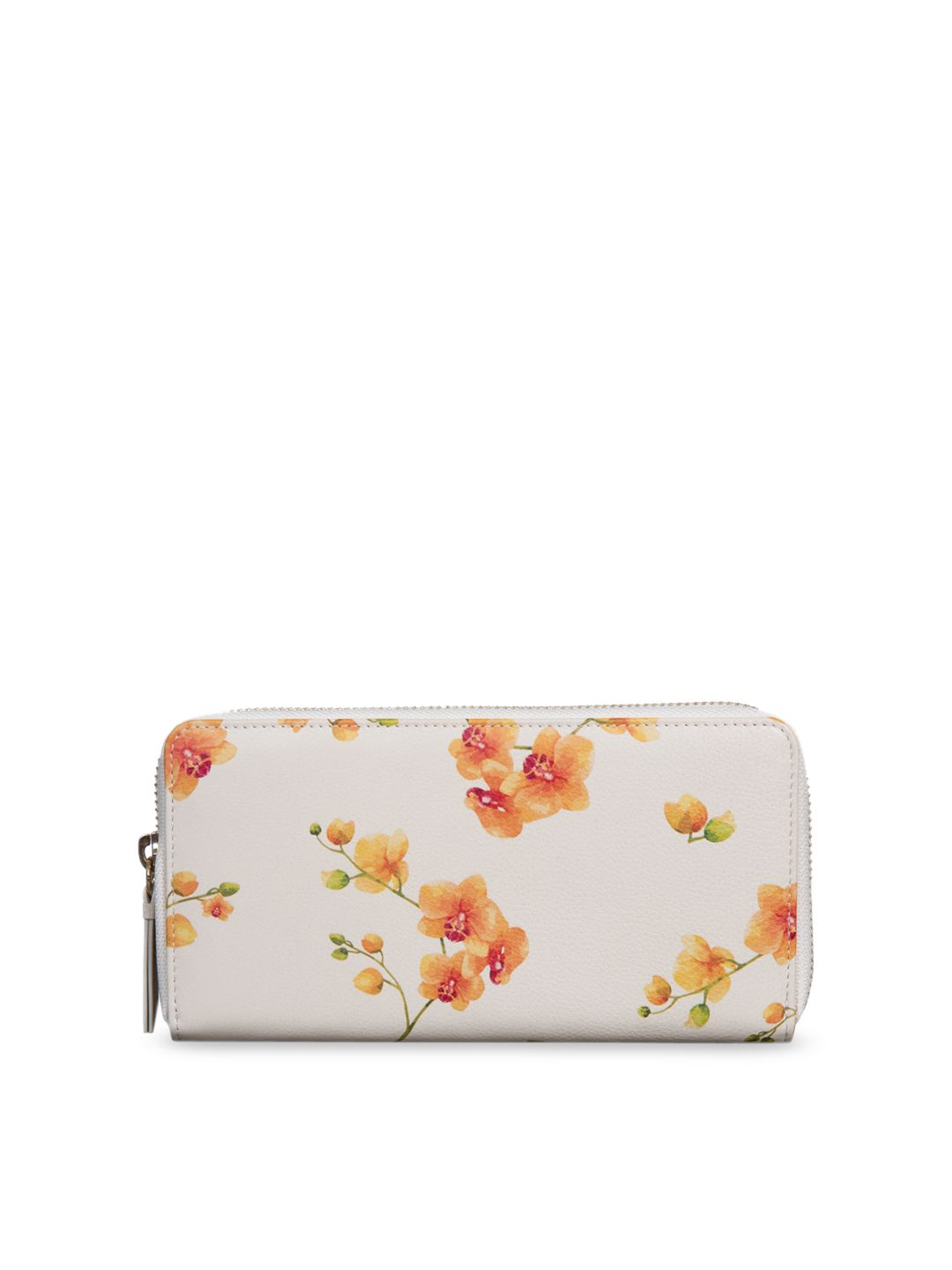 MAI SOLI Women Cream-Coloured Floral Printed Zip Around Wallet Price in India