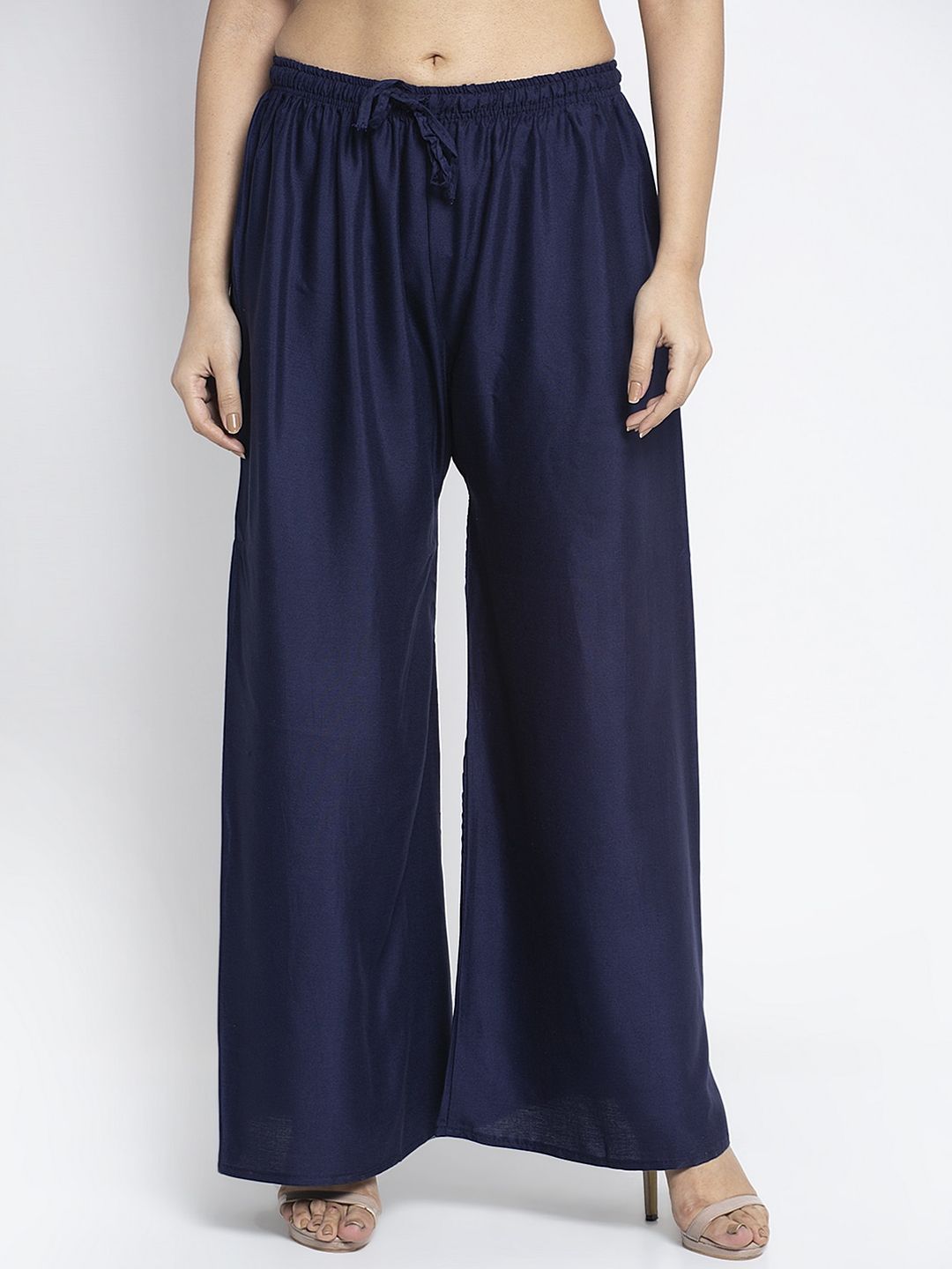 GRACIT Women Navy Blue Solid Flared Palazzo