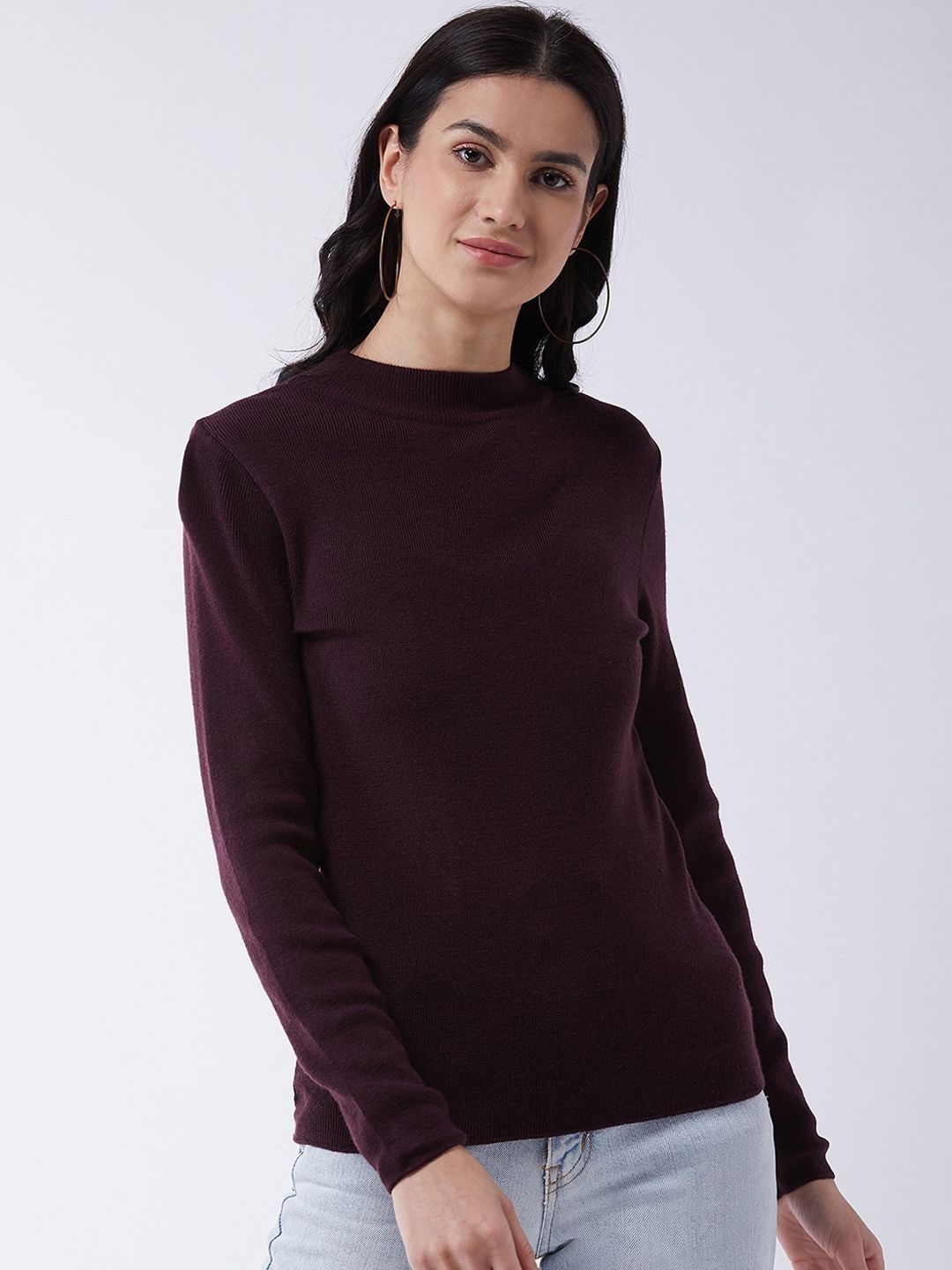 RVK Women Burgundy Solid Pullover Sweater Price in India