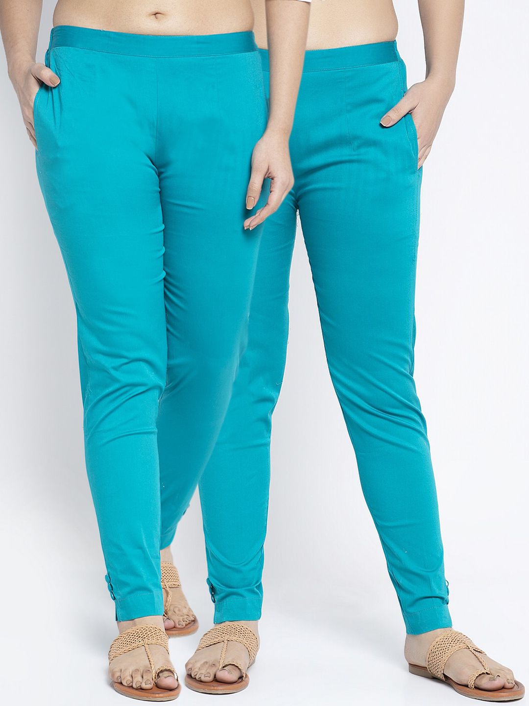 GRACIT Women Turquoise Blue Slim Fit Solid Regular Trousers