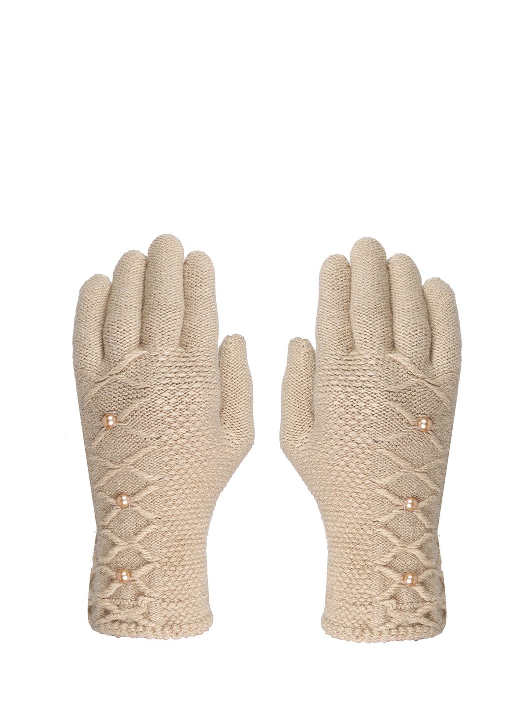 FabSeasons Women Acrylic Beige Self-Design Winter Gloves Price in India