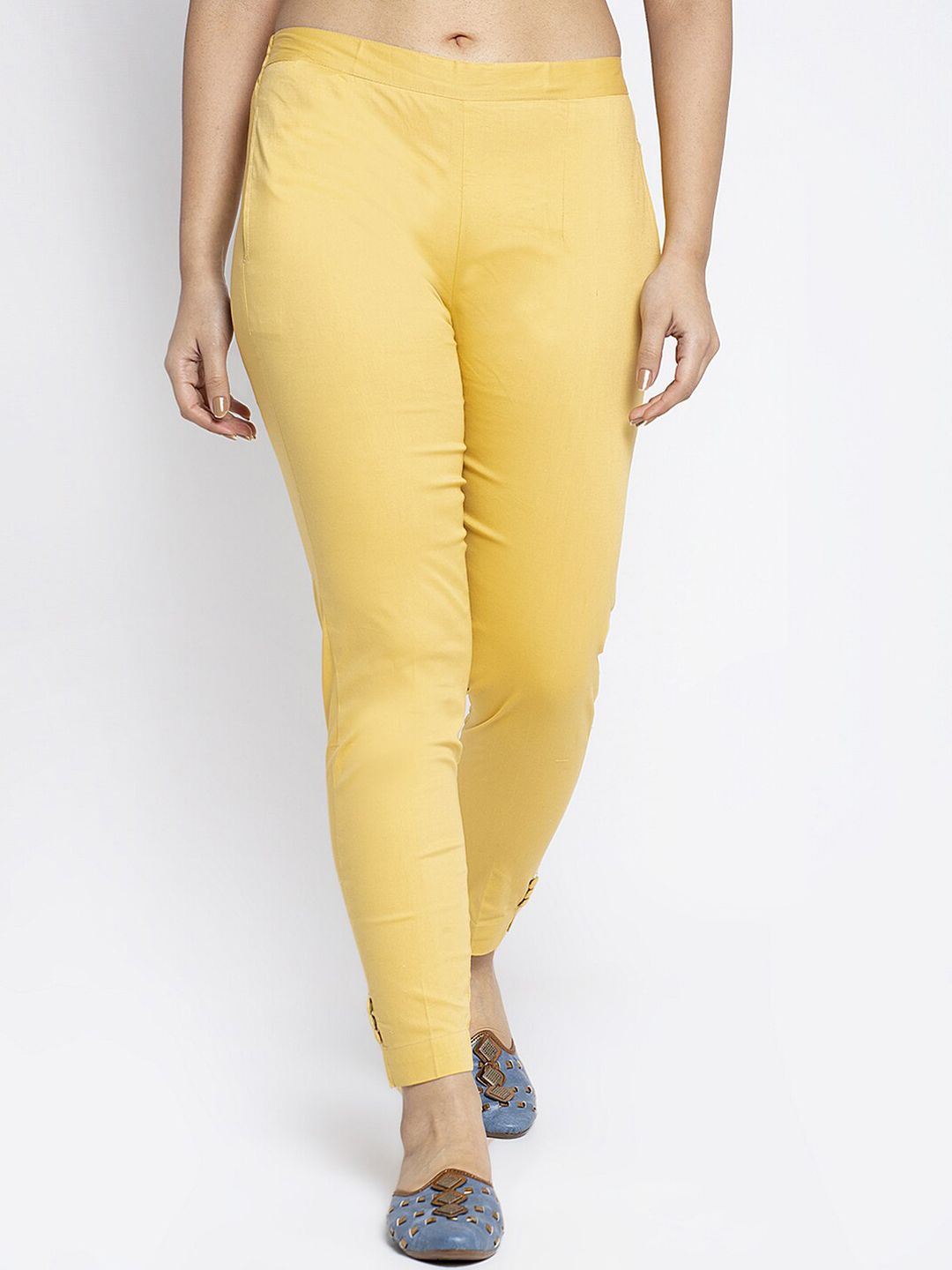 GRACIT Women Yellow Classic Slim Fit Solid Anti Fit Trousers