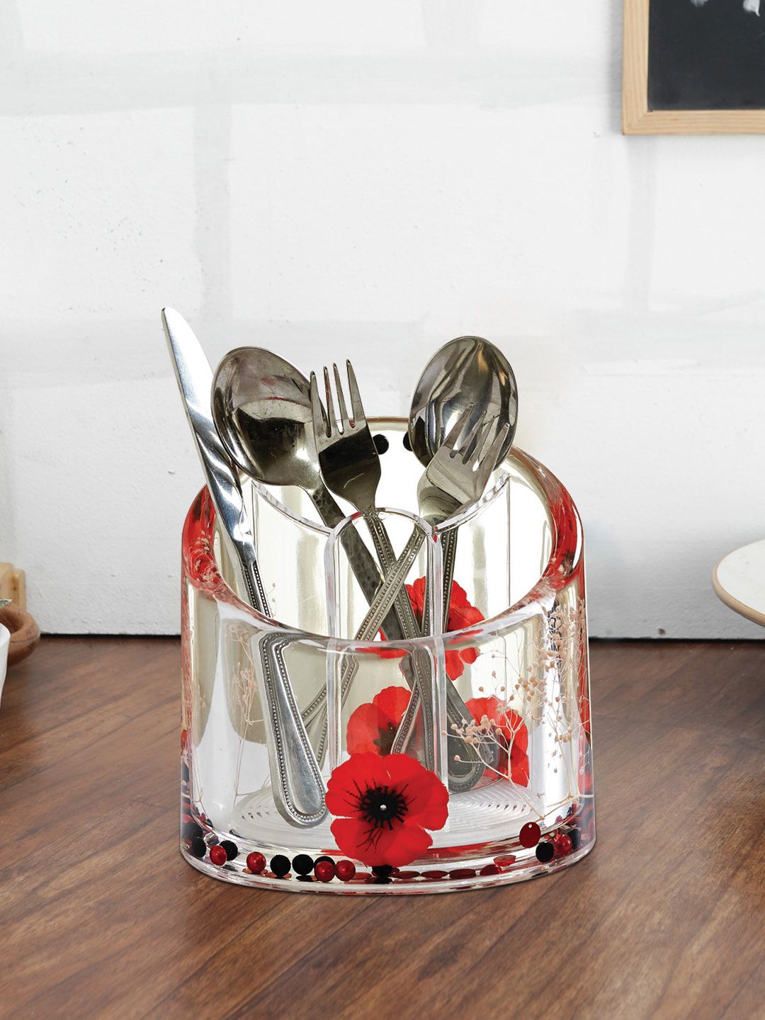 OBSESSIONS Red & Black Floral Cutlery Holder Price in India