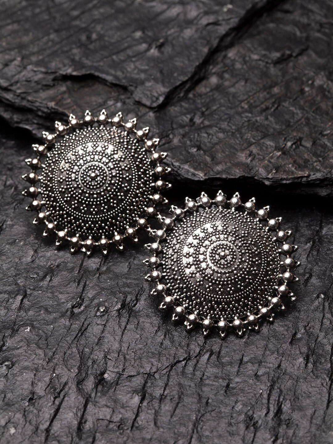 PANASH Oxidized Silver-Plated Circular Studs Price in India