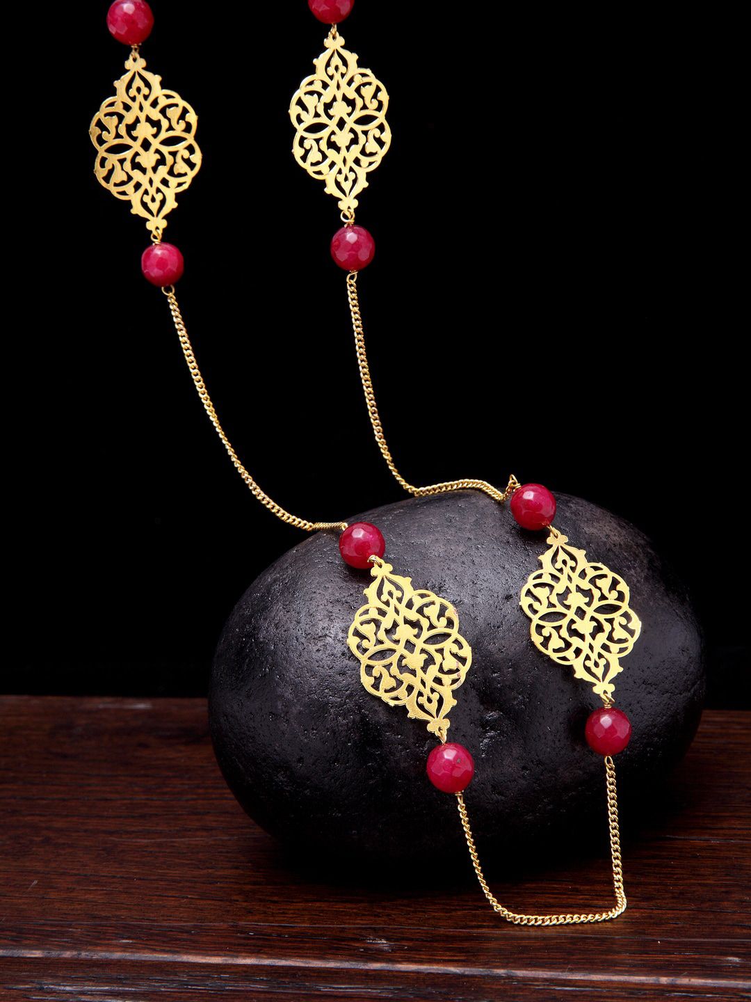 PANASH Gold-Plated Red Jade Stone Beaded Handcrafted Necklace Price in India