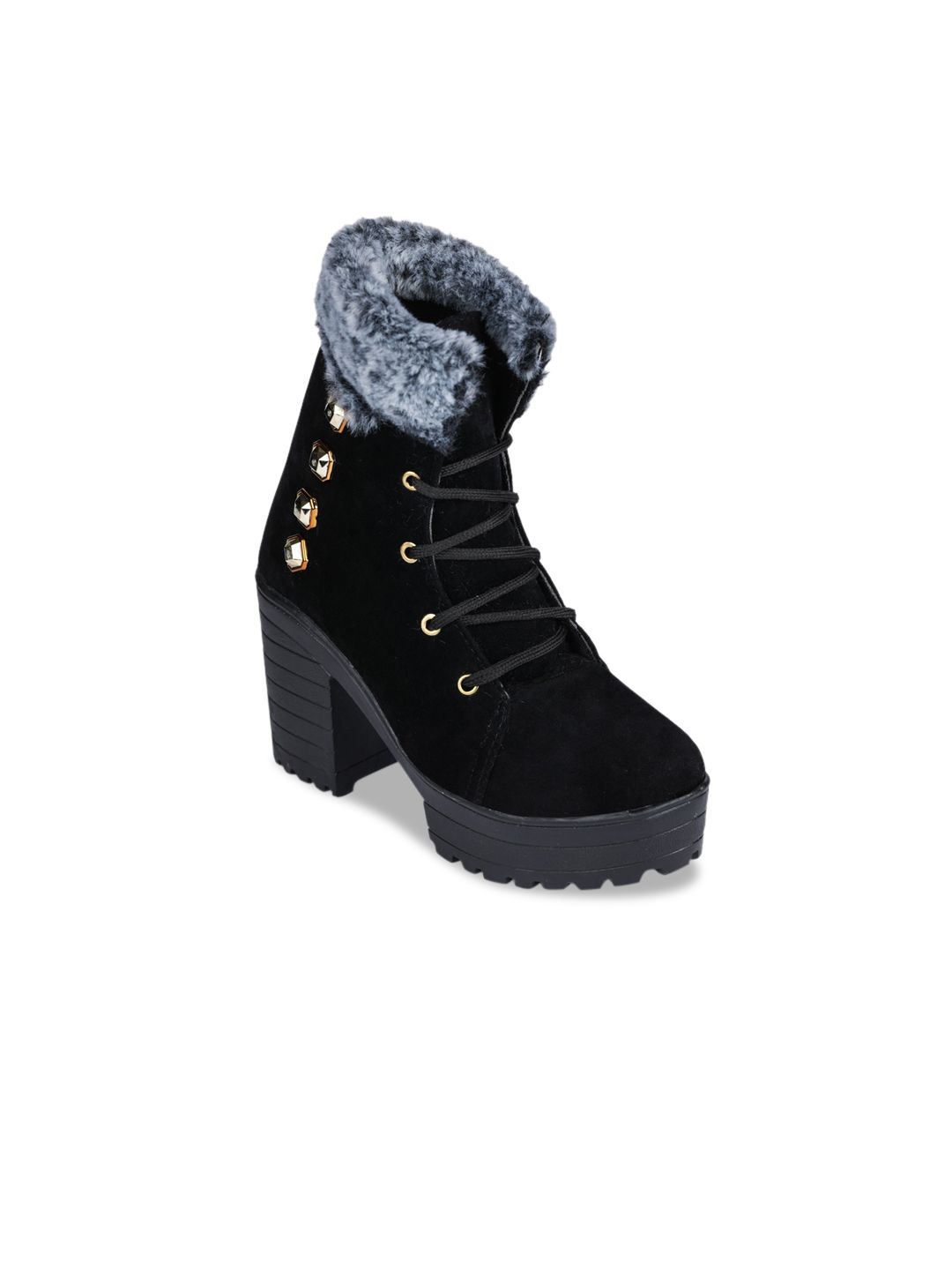 Funku Fashion Women Black Colourblocked Suede High-Top Heeled Boots Price in India