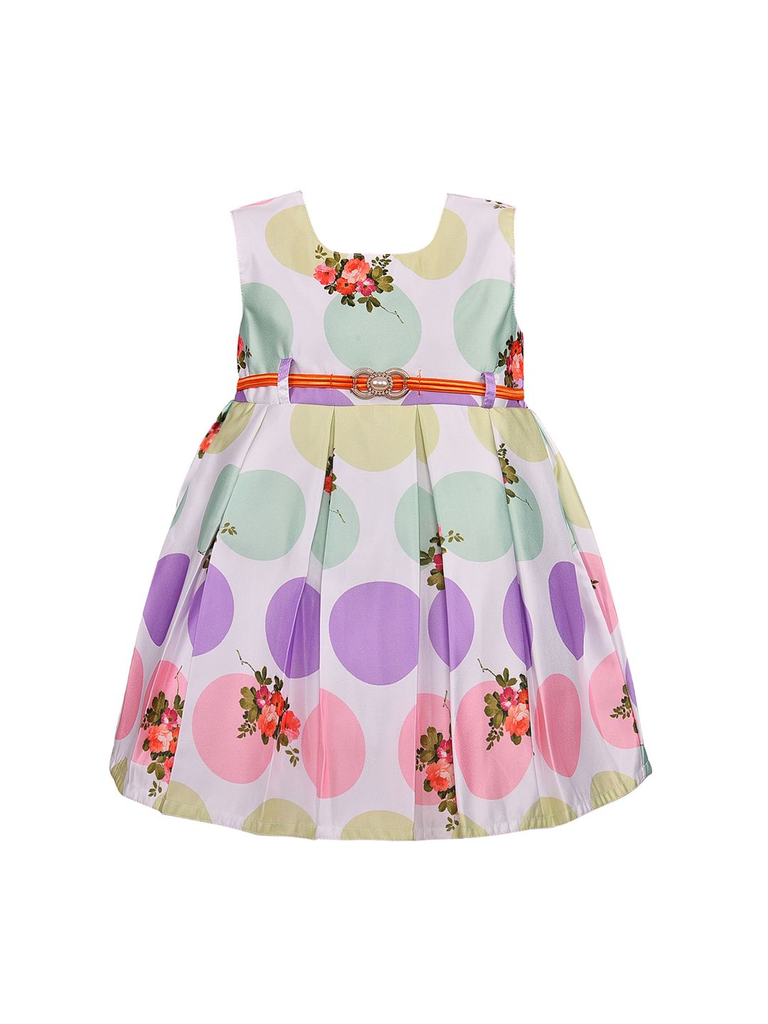 Wish Karo Girls White Printed Fit and Flare Dress