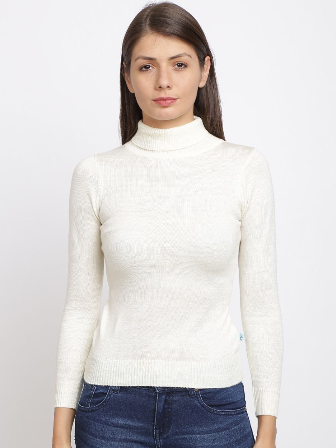 BEVERLY BLUES Women Off White Solid Slim-Fit Pullover Sweater Price in India