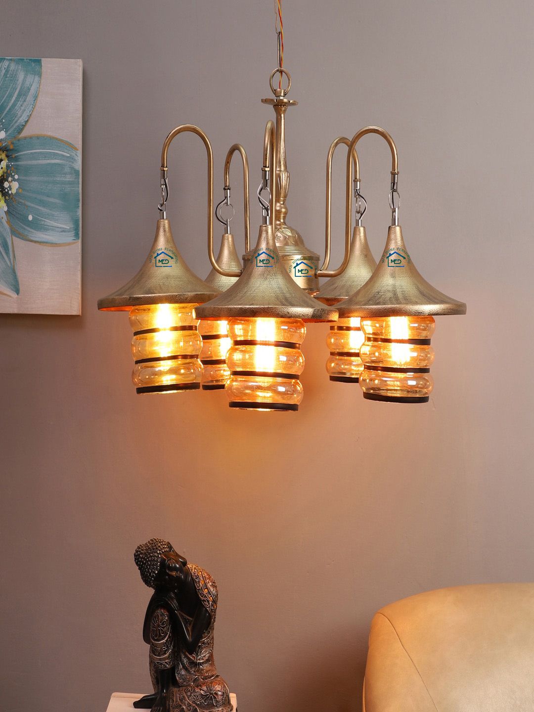 MFD HOME FURNISHING Gold-Toned & Transparent Solid Cluster Light Price in India