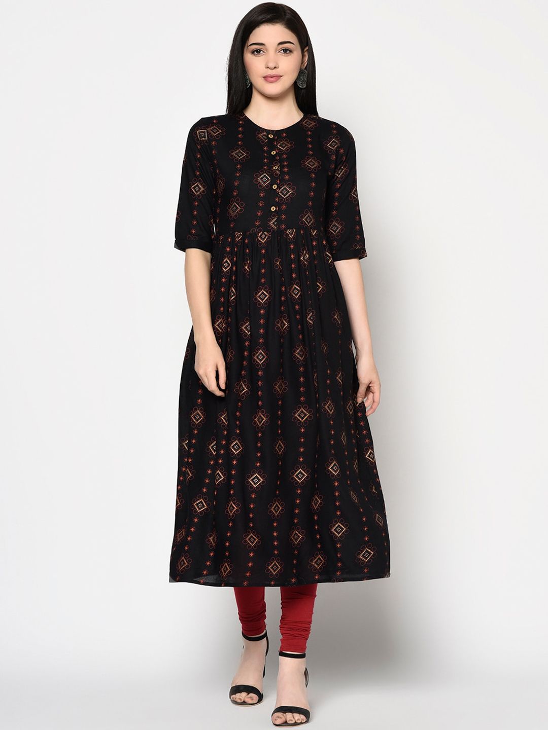 GULMOHAR JAIPUR Women Black Printed A-Line Kurta Price in India