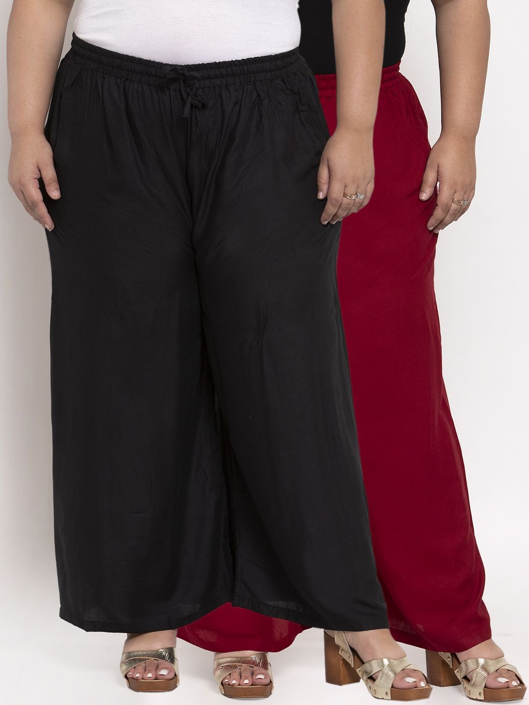 TAG 7 PLUS Women Pack Of 2 Solid Straight Palazzos Price in India