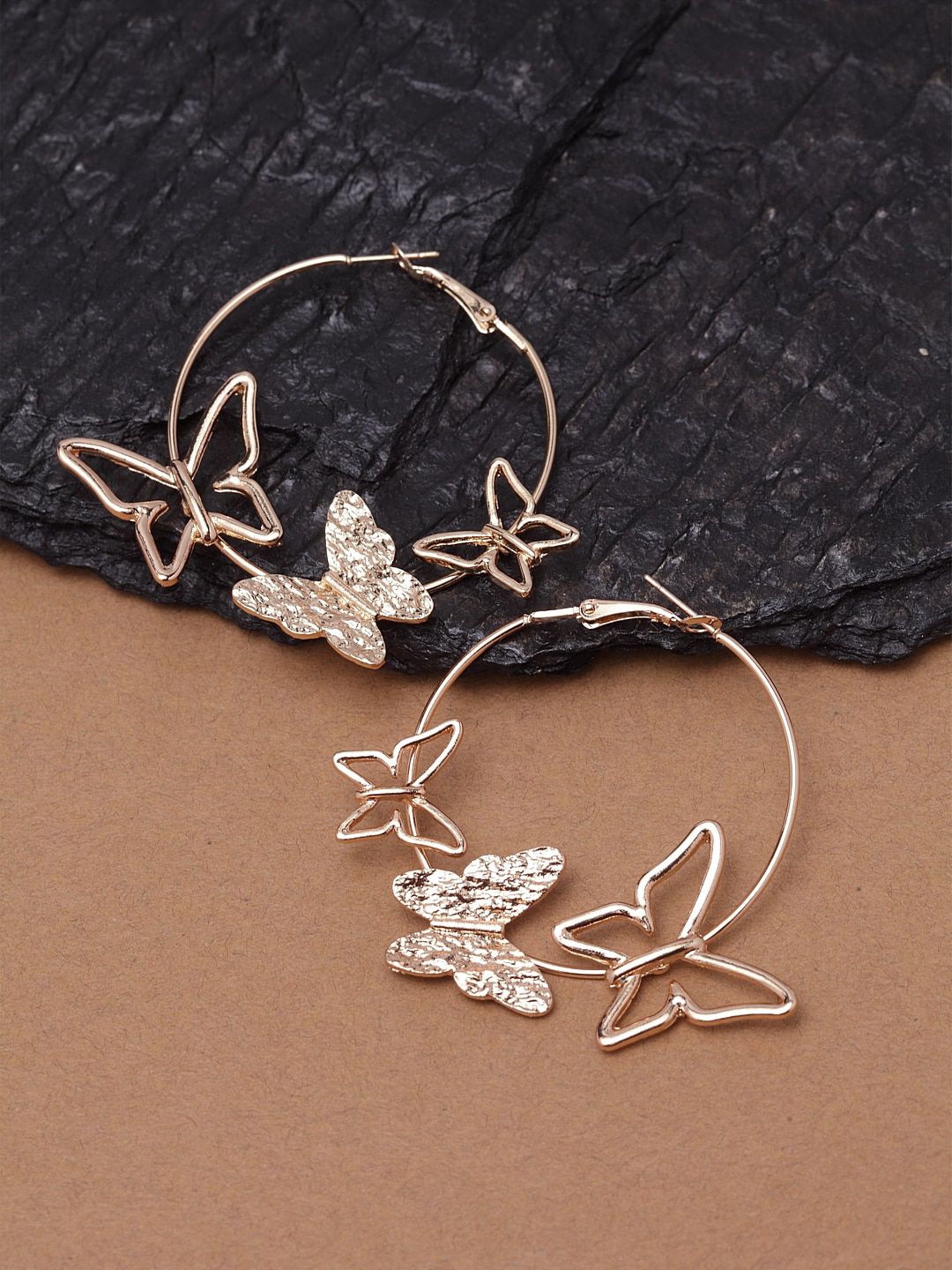 Ferosh Gold-Toned Quirky Butterfly Hoop Earrings Price in India