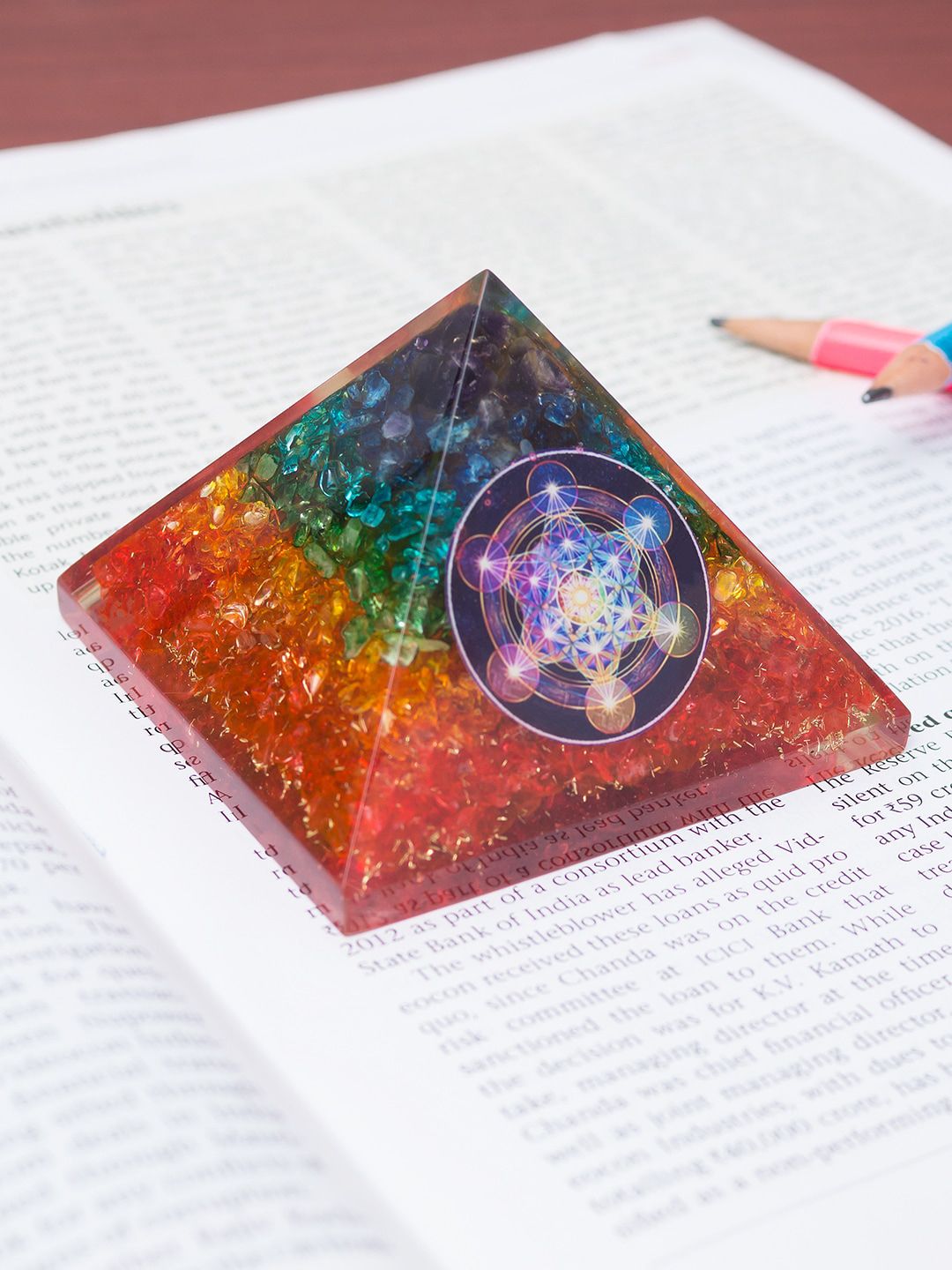 Golden Peacock Multicoloured Crystal Stone 7 Chakra Organ Pyramid Prism Paperweight Price in India